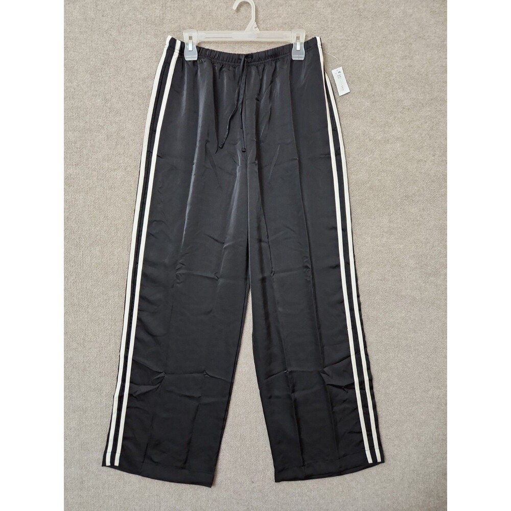 Old Navy Satin Track Pants Womens M Tall Black White Stripes Lightweight NEW - Picture 4 of 11